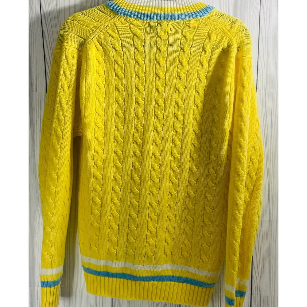 Vintage Puritan Sweater Pastel Yellow with White/Blue Trim Tennis Cricket Jumper - Picture 5 of 10